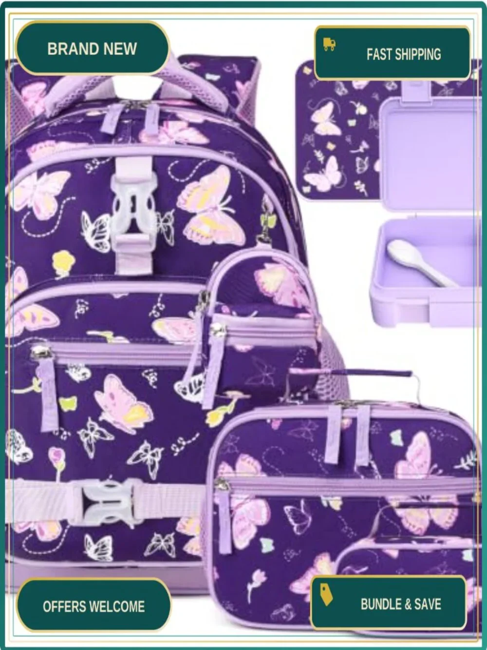 Kids Luminous Backpack Set with Bento Box Lunch Bag Pencil Case